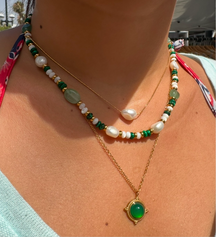 Natural Stone Malachite Pearl Necklace