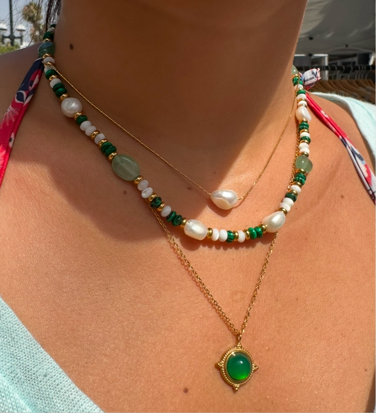 Natural Stone Malachite Pearl Necklace