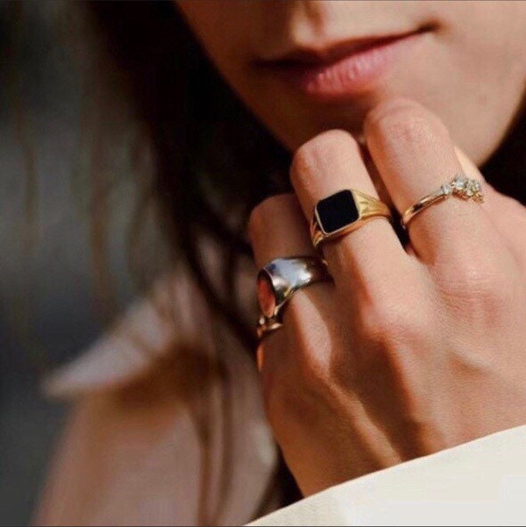 Black Spinel Signet Ring