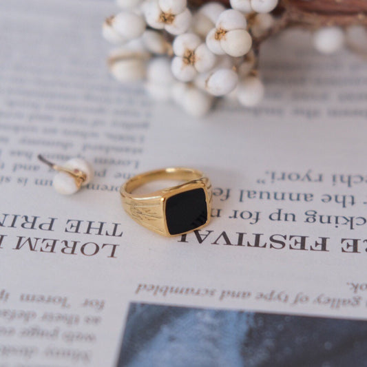 Black Spinel Signet Ring