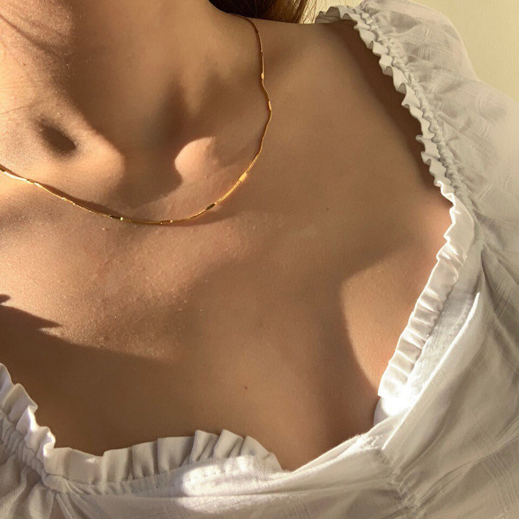 Gold Parisian Pressed Herringbone Chain Necklace