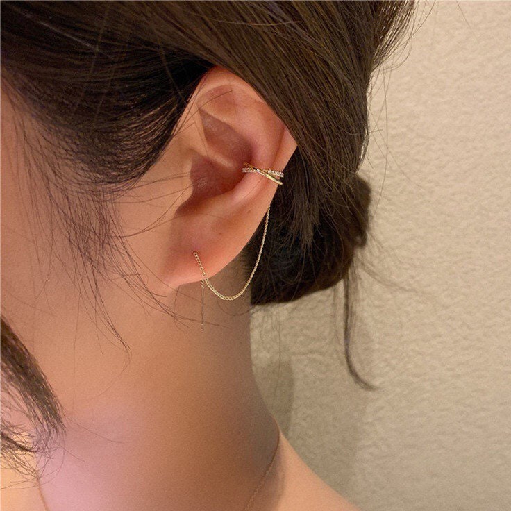 Pave Cross Threader Earring Ensemble