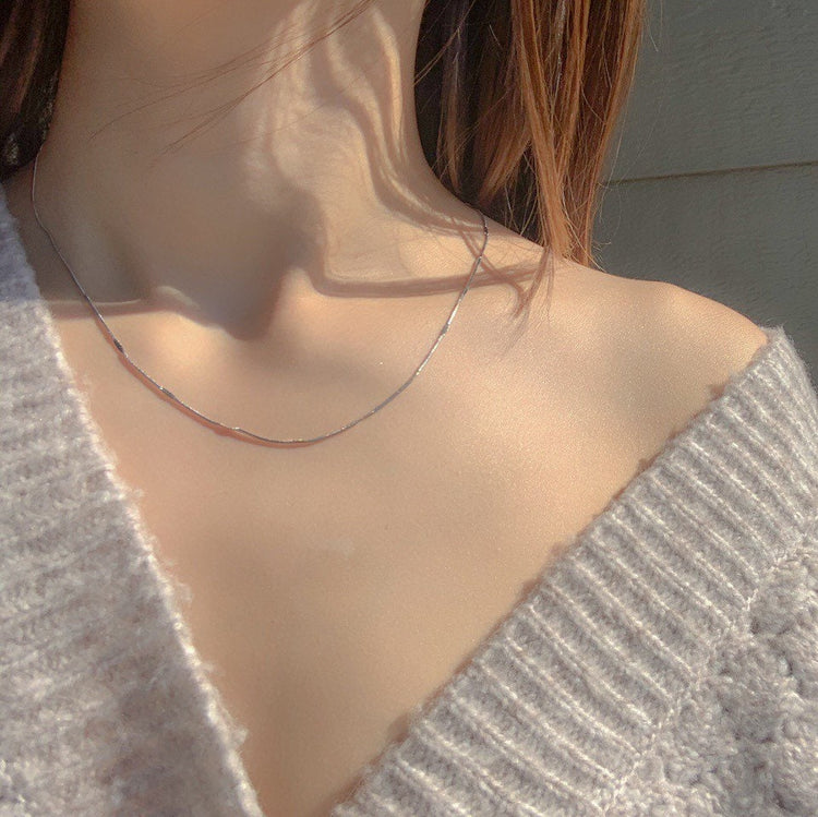 Silver Parisian Pressed Herringbone Chain Necklace