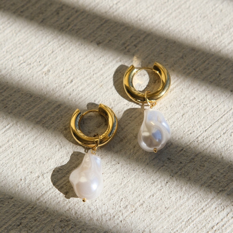 Gold Bold Duo-Wear Abstract Baroque Pearl Earrings