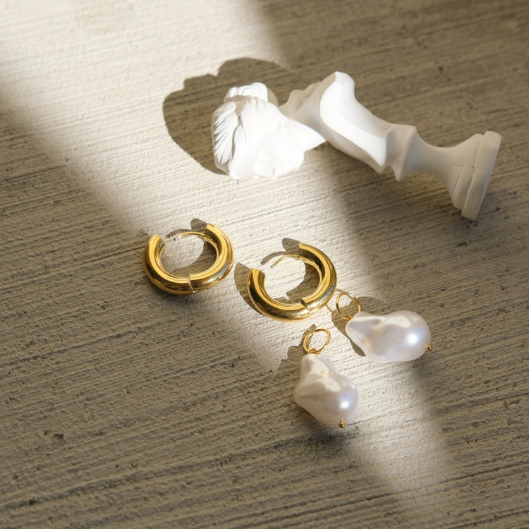 Gold Bold Duo-Wear Abstract Baroque Pearl Earrings