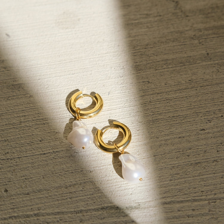 Gold Bold Duo-Wear Abstract Baroque Pearl Earrings