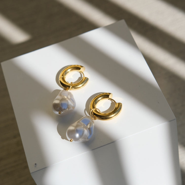 Gold Bold Duo-Wear Abstract Baroque Pearl Earrings