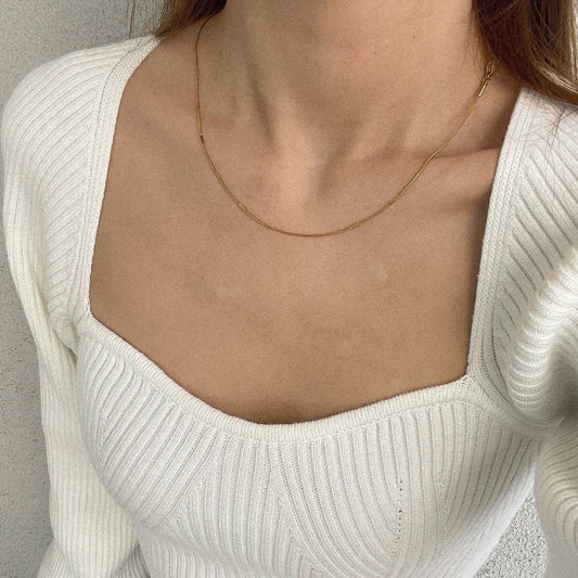 Gold Parisian Pressed Herringbone Chain Necklace