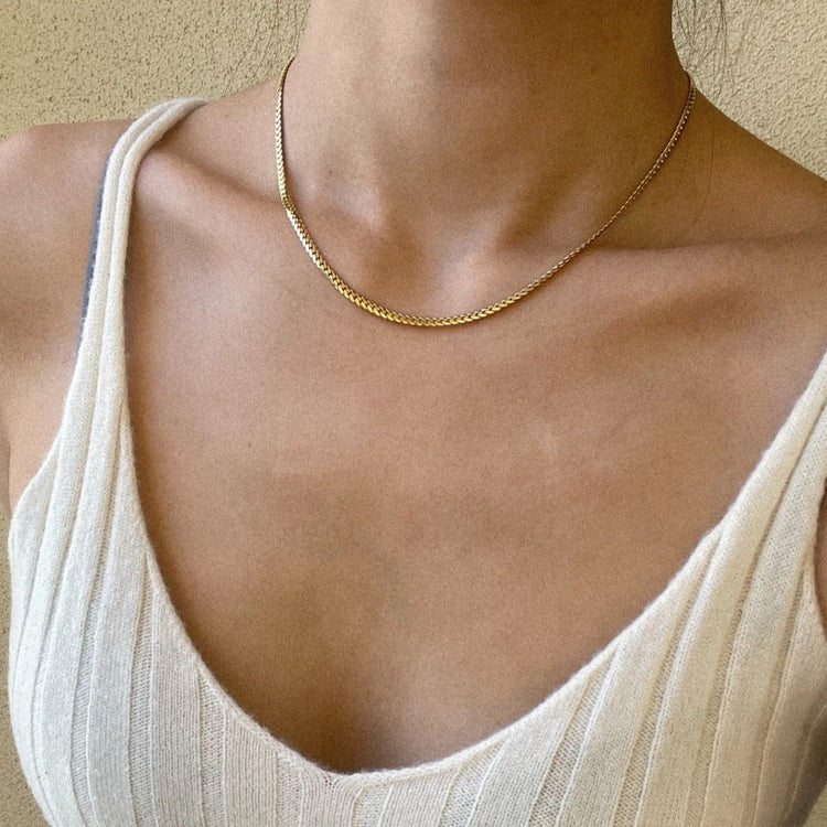 Narrow Weaved Herringbone Chain Necklace