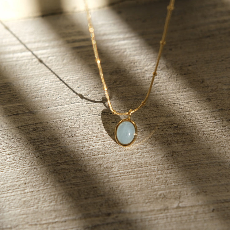 Natural Aquamarine Drop Necklace with Beaded Snake Chain