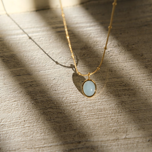 Natural Aquamarine Drop Necklace with Beaded Snake Chain